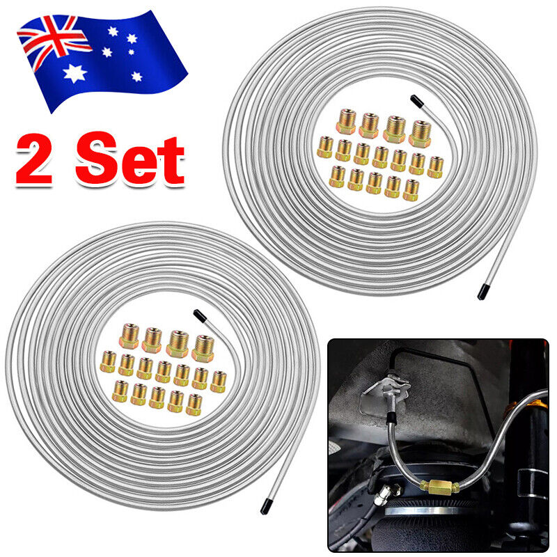2 Packs 3/16 inch Brake Line Kit 25Ft Tube Rolls Zinc Steel with 32 Fittings NEW
