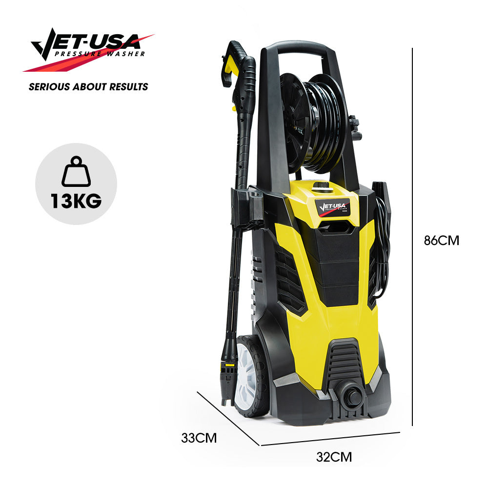 JET-USA RX540 Electric High Pressure Washer, 2800PSI 2 Nozzles, Brush Head, Deck Cleaner, Detergent Bottle, 10M Hose