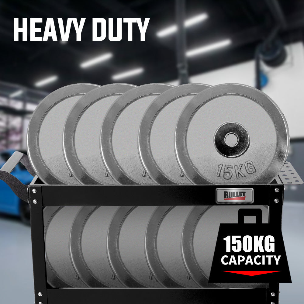 Bullet 3-Tier Steel Tool Trolley Cart, for Workshop, Mechanic, with Pegboard, Screwdriver Bay, Black