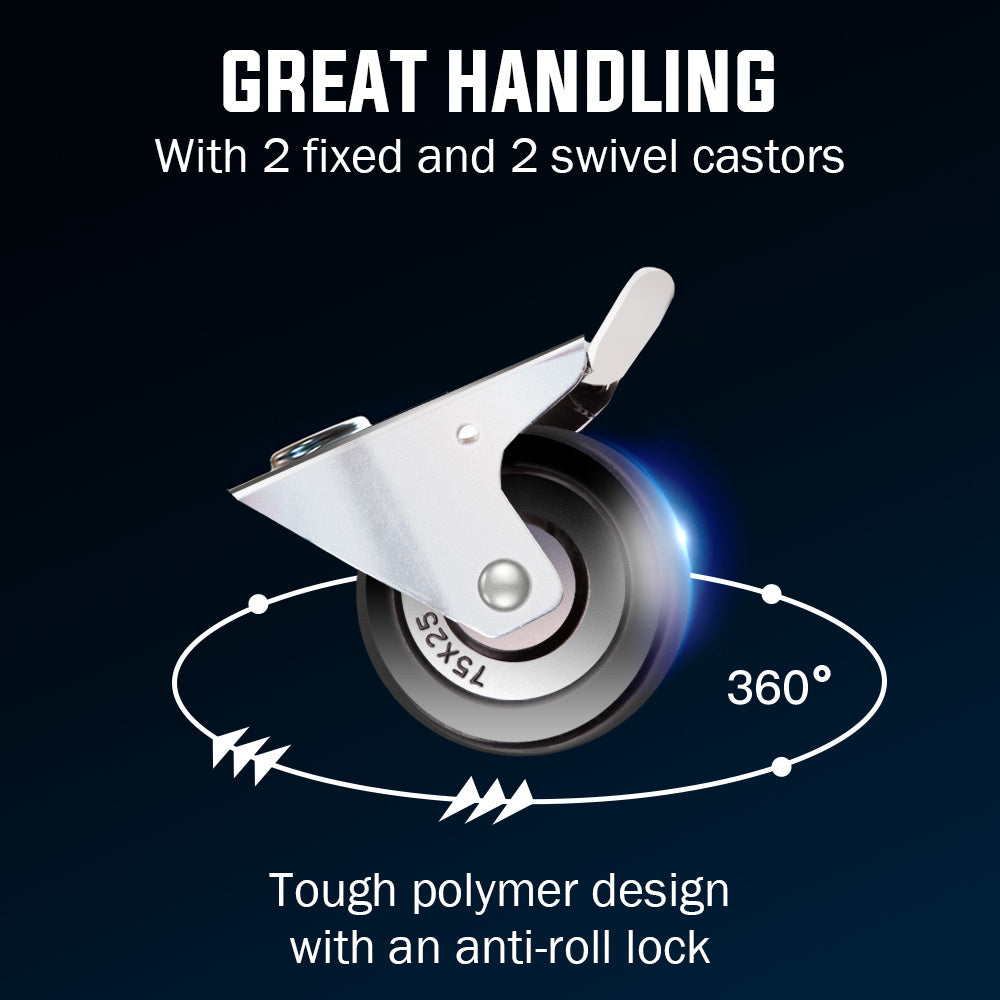 BULLET 3-Tier Steel Tool Trolley Cart for Workshop, Mechanic, with Pegboard, Screwdriver Bay, Red