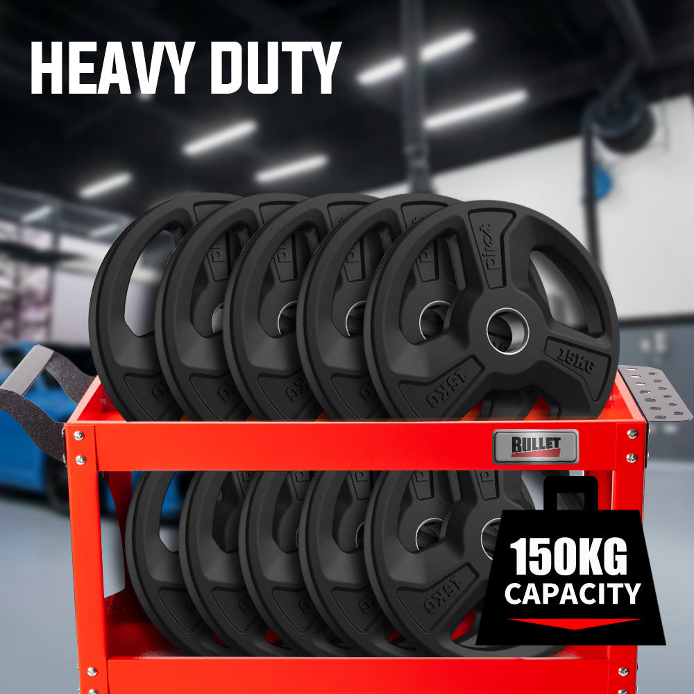 BULLET 3-Tier Steel Tool Trolley Cart for Workshop, Mechanic, with Pegboard, Screwdriver Bay, Red