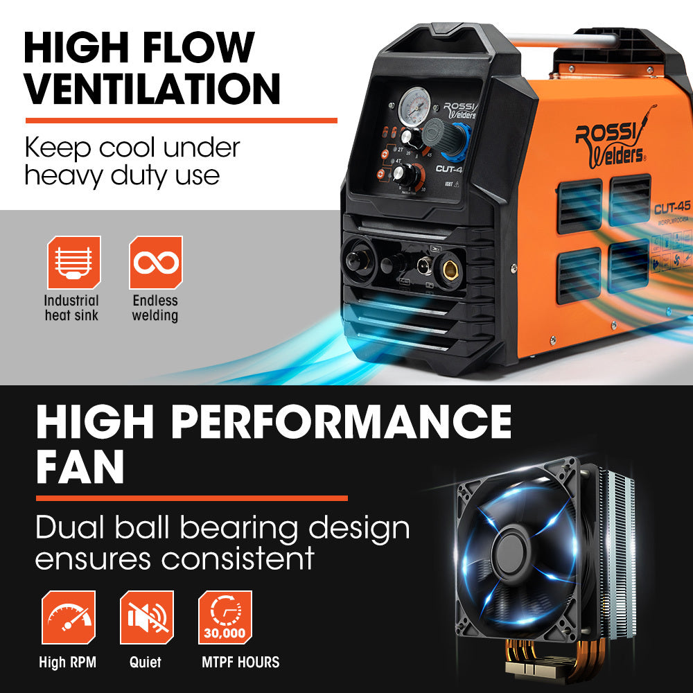 ROSSI 45A Plasma Cutter, Non-Touch Pilot ARC for Easy Cuts of Painted or Rusty Metals, DC Inverter Cutting Machine