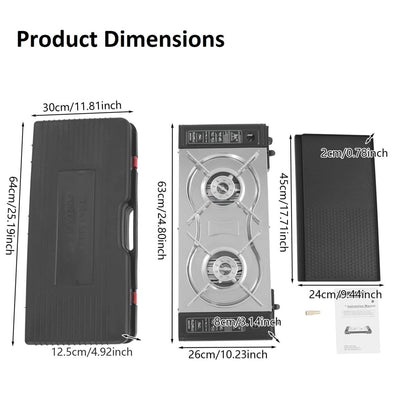 2 Burner Butane Countertop Stove, Portable Adjustable Burners with Carry Case, Portable Camping Stove with Baking Tray