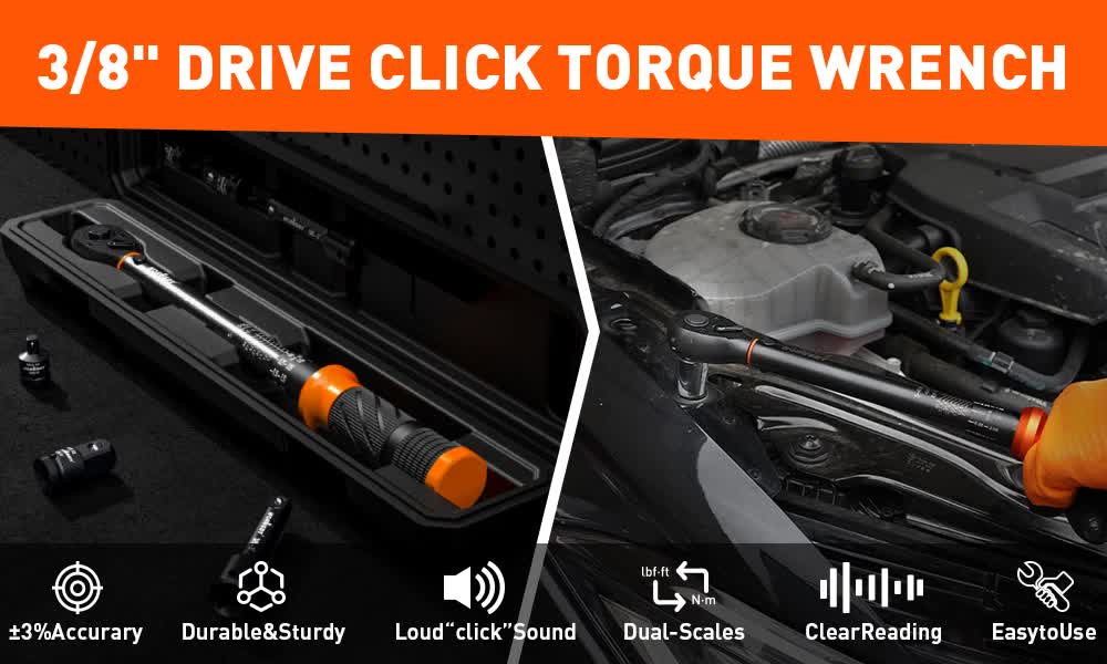 4Pc 3/8" Drive Click Torque Wrench Ratchet Socket  Adaptor Extension WorkShop