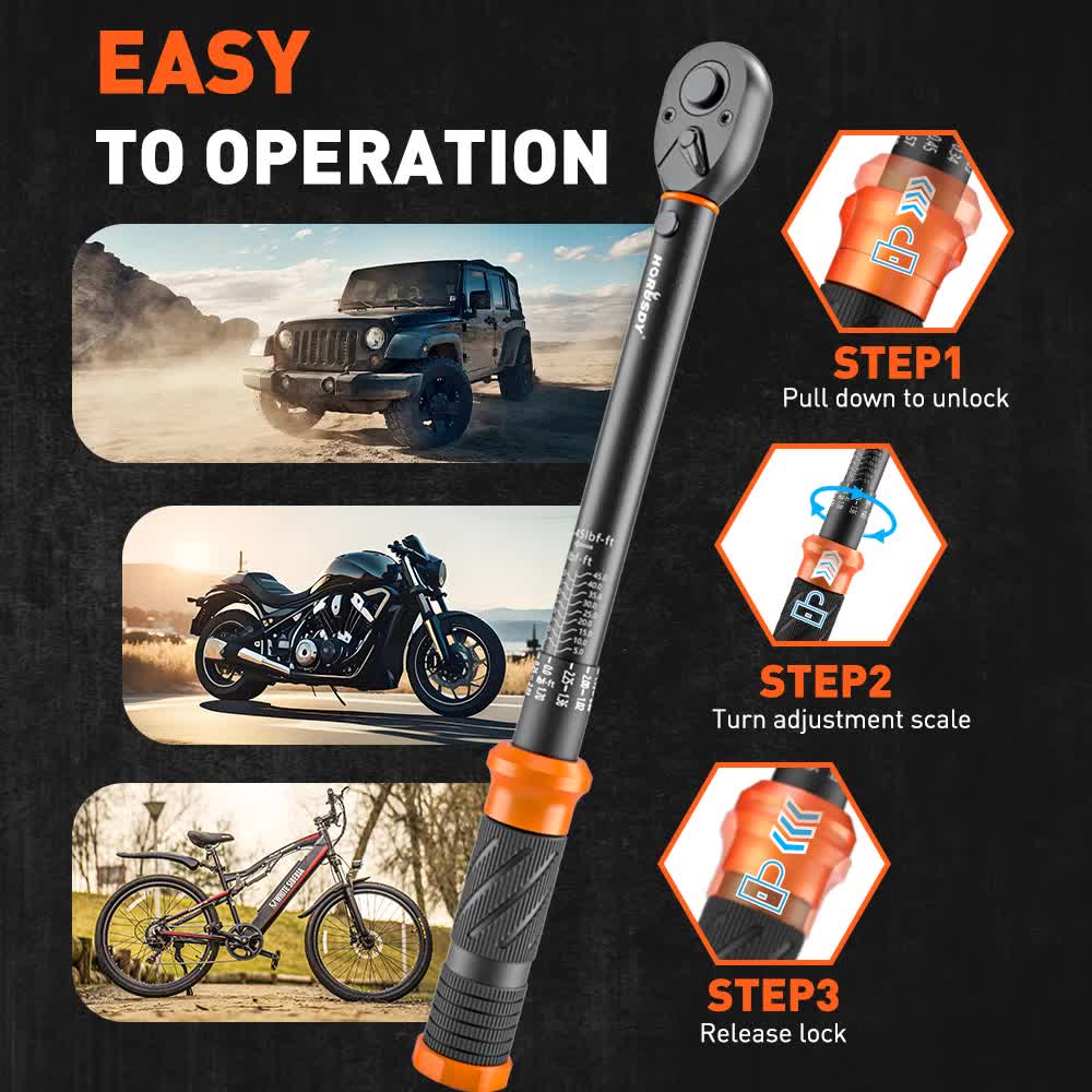 4Pc 3/8" Drive Click Torque Wrench Ratchet Socket  Adaptor Extension WorkShop