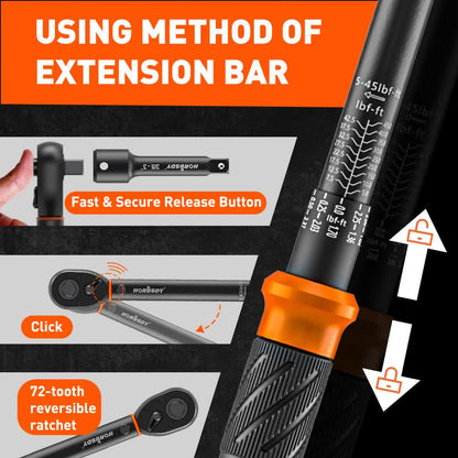 4Pc 3/8" Drive Click Torque Wrench Ratchet Socket  Adaptor Extension WorkShop