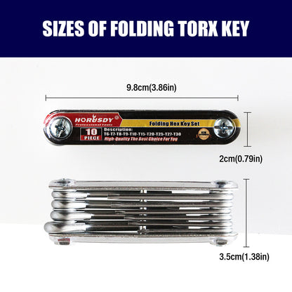 10-Piece Folding Torx Key Wrench Set - T6-T30 Star Keys, Portable Multi-Tool(silver)