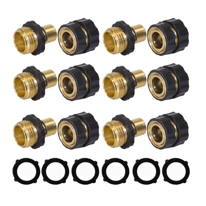 American Standard 3/4 Inch Brass Quick Connect Garden Hose Adapter (6 Male & 6 Female)
