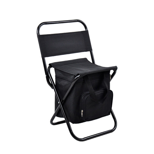 Foldable Camping Chair with Integrated 10L Insulated Cooler Bag - Black