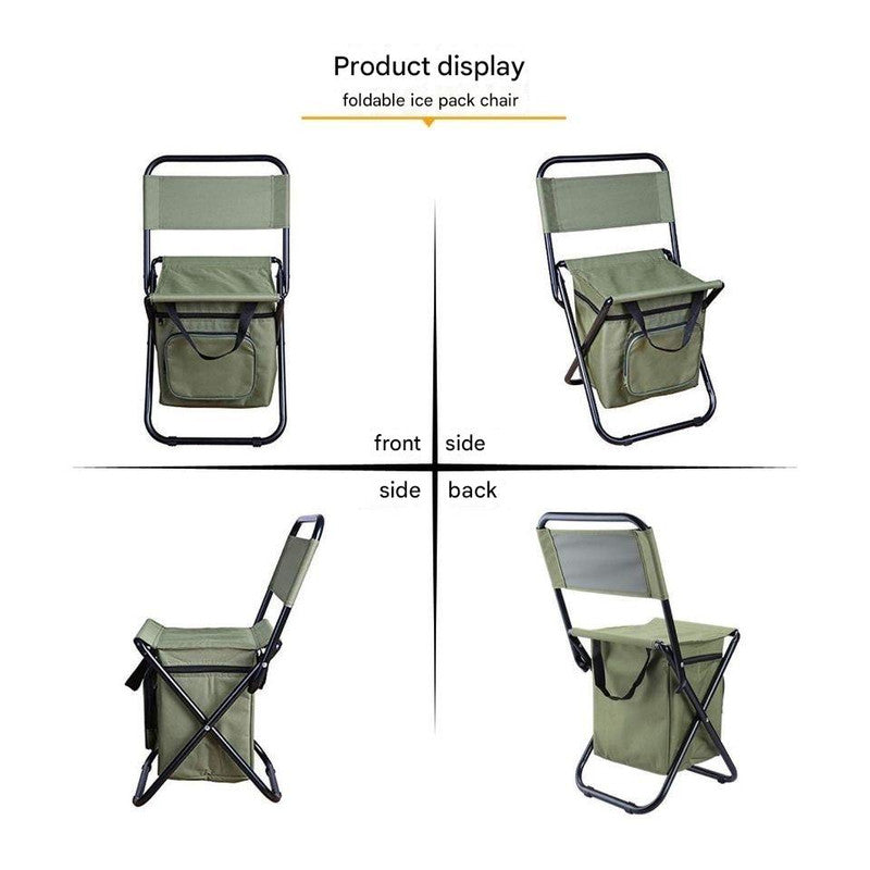 Foldable Camping Chair with Integrated 10L Insulated Cooler Bag - Black