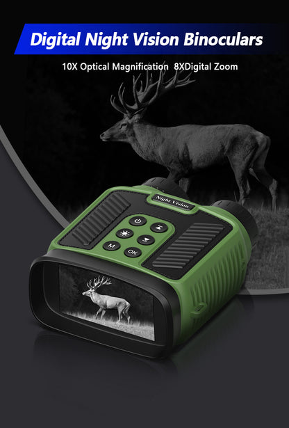 Green 4K Ultra HD Digital Night Vision Binoculars - Infrared Scope for Hunting & Outdoor Observation