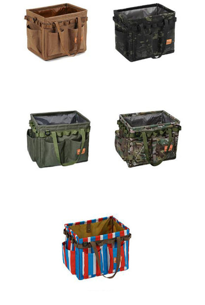 Green Camouflage Heavy Duty Foldable Outdoor Camping Storage Box - Oxford Cloth Collapsible Gear Organizer Tote with Pockets